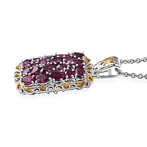 EverTrue Orissa Rhodolite Garnet 5.30 ctw Victorian Filigree Pendant in 18K YG Plated and Platinum Bond with Stainless Steel Necklace (20 Inches)