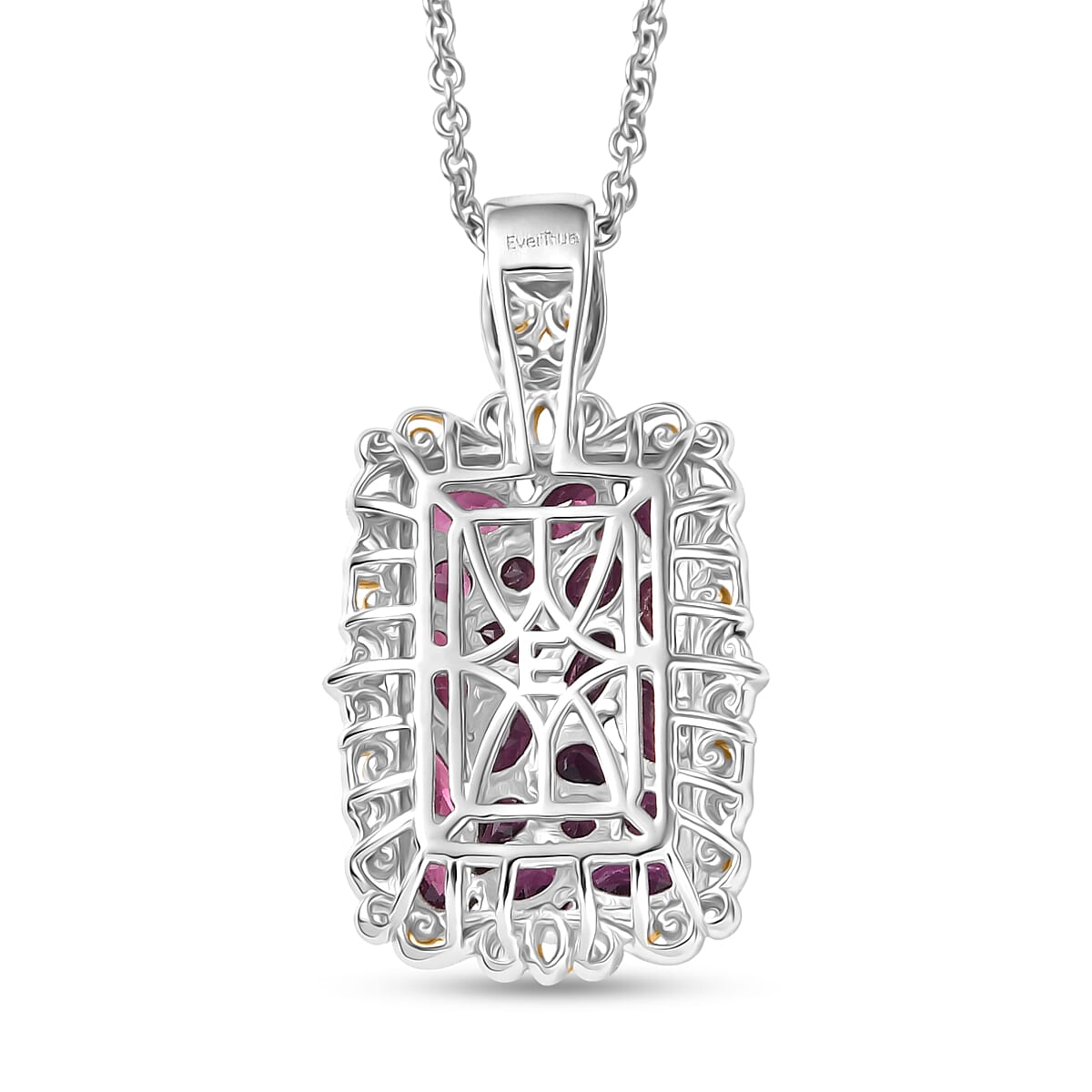 EverTrue Orissa Rhodolite Garnet 5.30 ctw Victorian Filigree Pendant in 18K YG Plated and Platinum Bond with Stainless Steel Necklace (20 Inches) image number 4