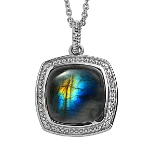 EverTrue Malagasy Labradorite 10.90 ctw Pendant Necklace in Stainless Steel 20 Inches 