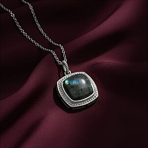 EverTrue Malagasy Labradorite 10.90 ctw Pendant Necklace in Stainless Steel 20 Inches 