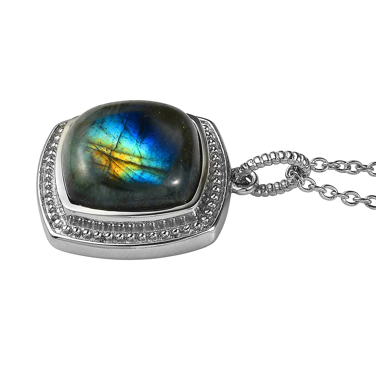 EverTrue Malagasy Labradorite 10.90 ctw Pendant Necklace in Stainless Steel 20 Inches  image number 3