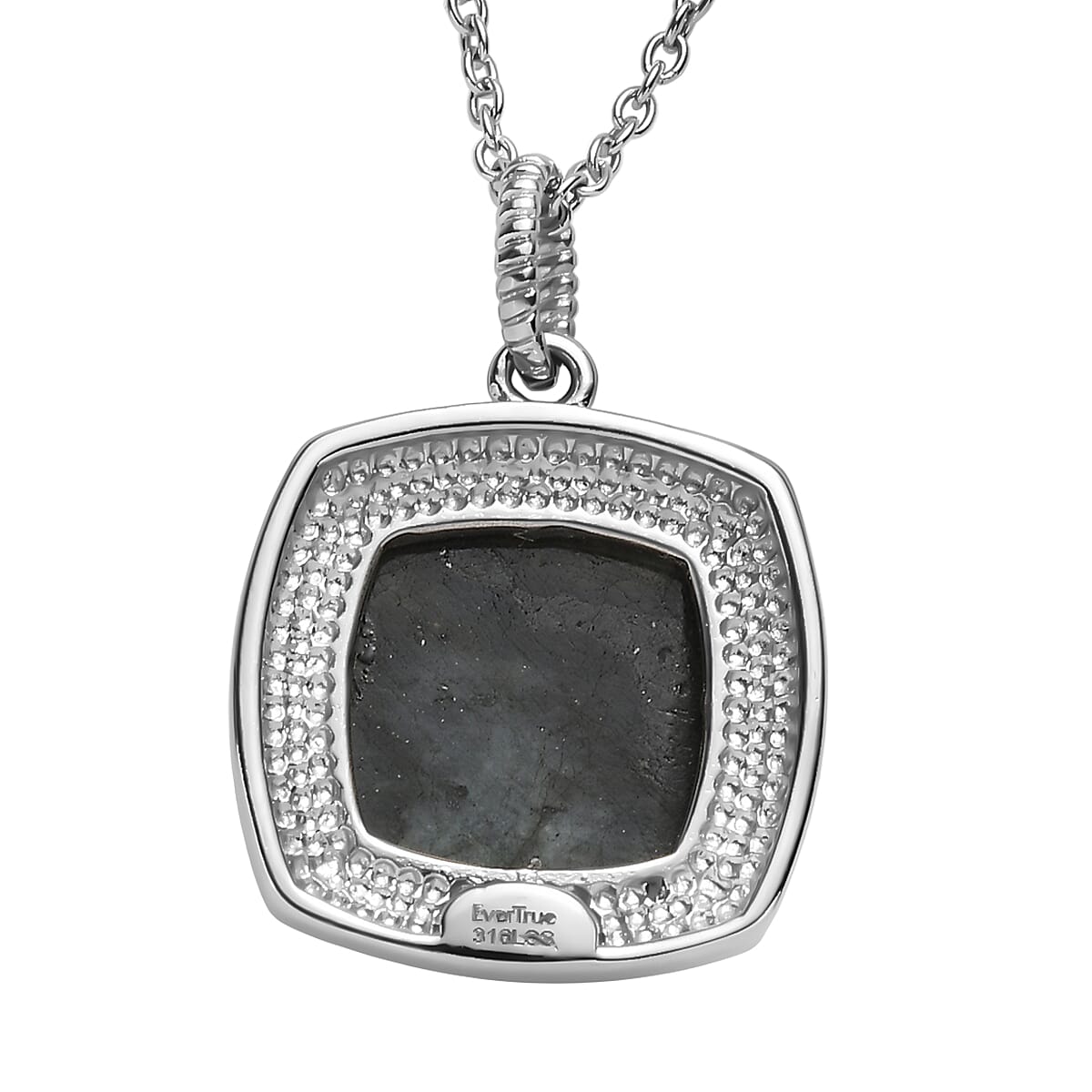 EverTrue Malagasy Labradorite 10.90 ctw Pendant Necklace in Stainless Steel 20 Inches