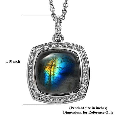 EverTrue Malagasy Labradorite 10.90 ctw Pendant Necklace in Stainless Steel 20 Inches