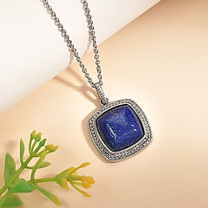 EverTrue Lapis Lazuli 10.60 ctw Pendant Necklace in Stainless Steel 20 Inches 