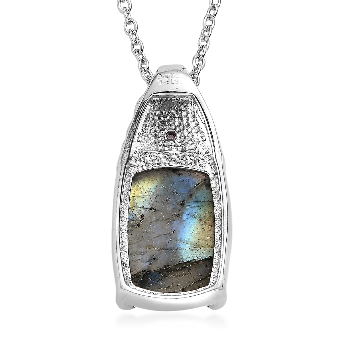 EverTrue Malagasy Labradorite and African Amethyst 7.15 ctw Pendant Necklace in Stainless Steel 20 Inches  image number 4