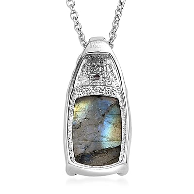 EverTrue Malagasy Labradorite and African Amethyst 7.15 ctw Pendant Necklace in Stainless Steel 20 Inches