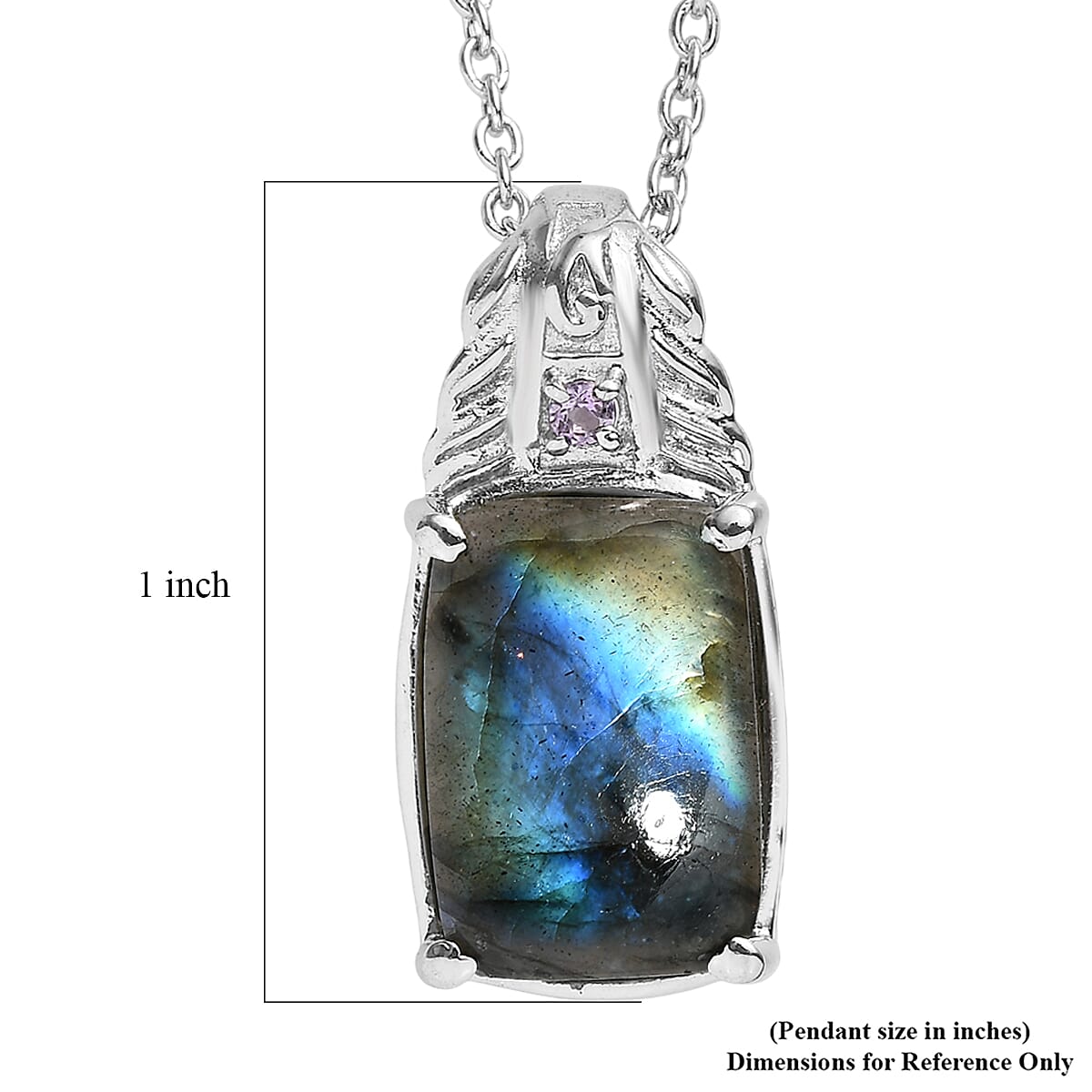 EverTrue Malagasy Labradorite and African Amethyst 7.15 ctw Pendant Necklace in Stainless Steel 20 Inches  image number 5