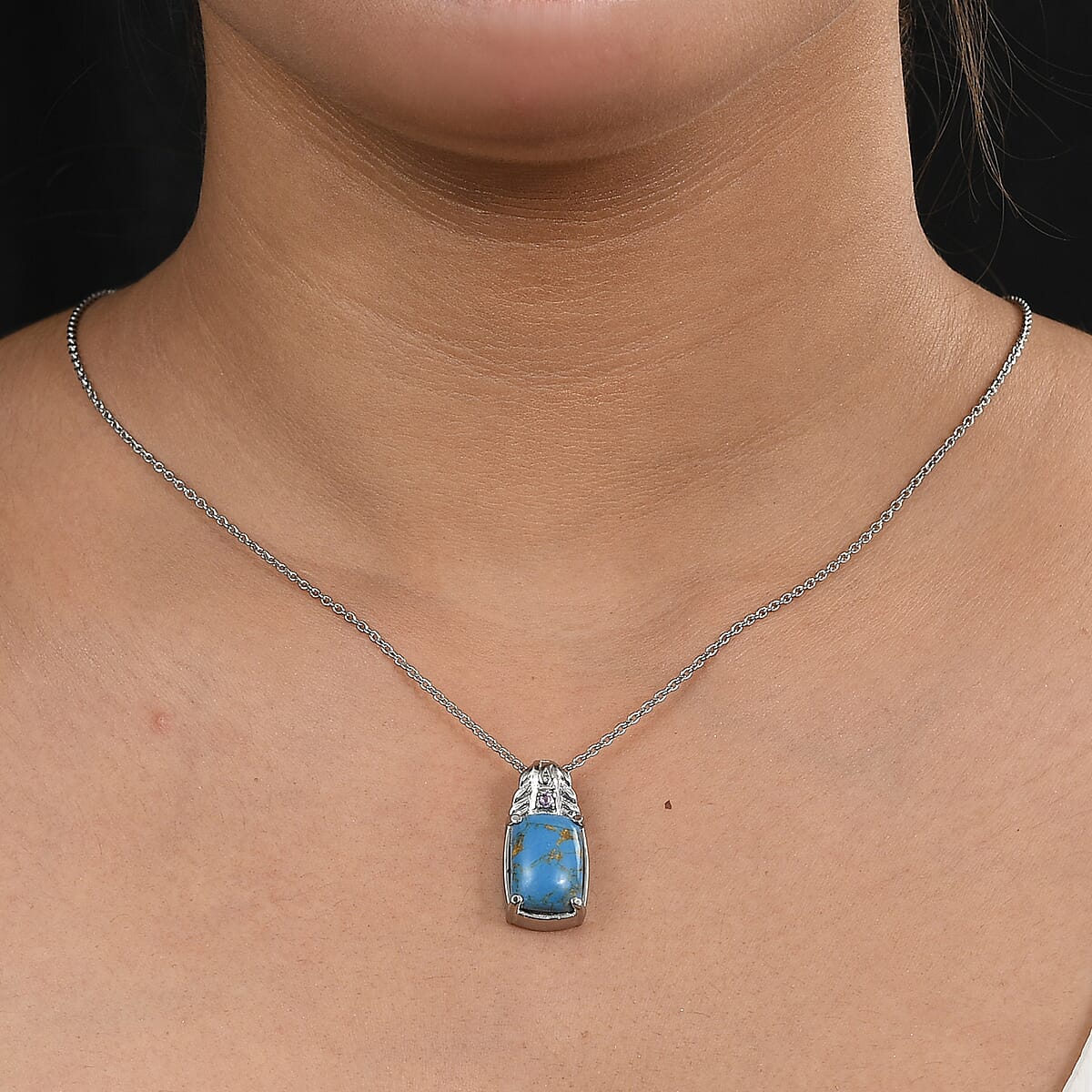 EverTrue Mojave Blue Turquoise and African Amethyst 6.00 ctw Pendant Necklace in Stainless Steel 20 Inches  image number 2