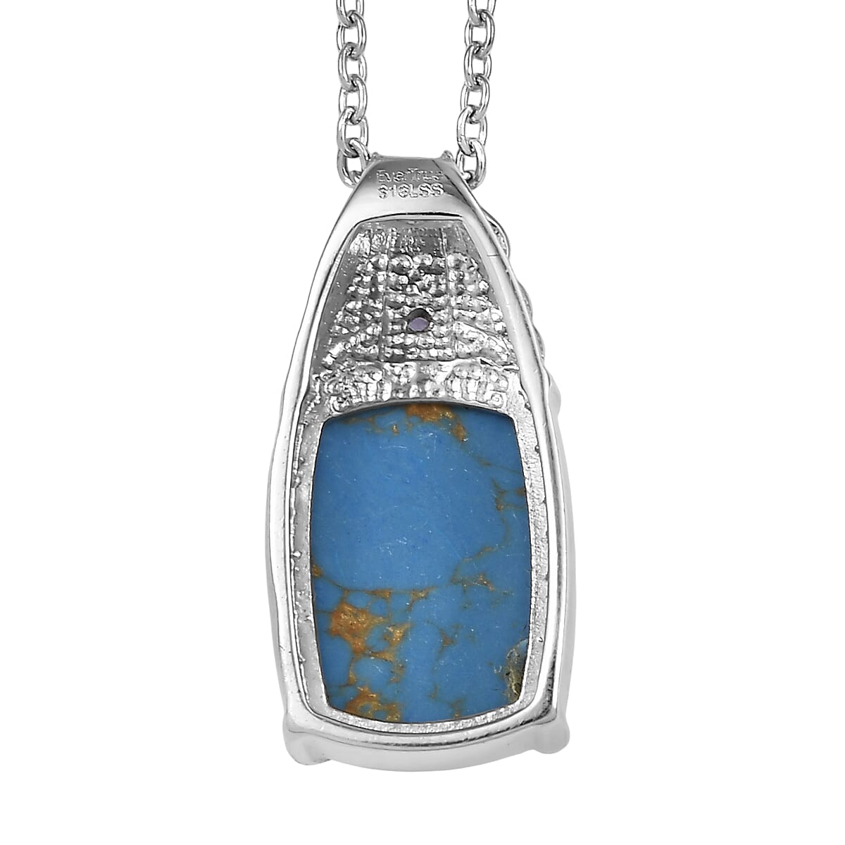 EverTrue Mojave Blue Turquoise and African Amethyst 6.00 ctw Pendant Necklace in Stainless Steel 20 Inches