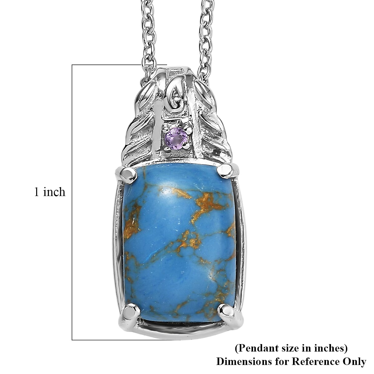 EverTrue Mojave Blue Turquoise and African Amethyst 6.00 ctw Pendant Necklace in Stainless Steel 20 Inches  image number 6
