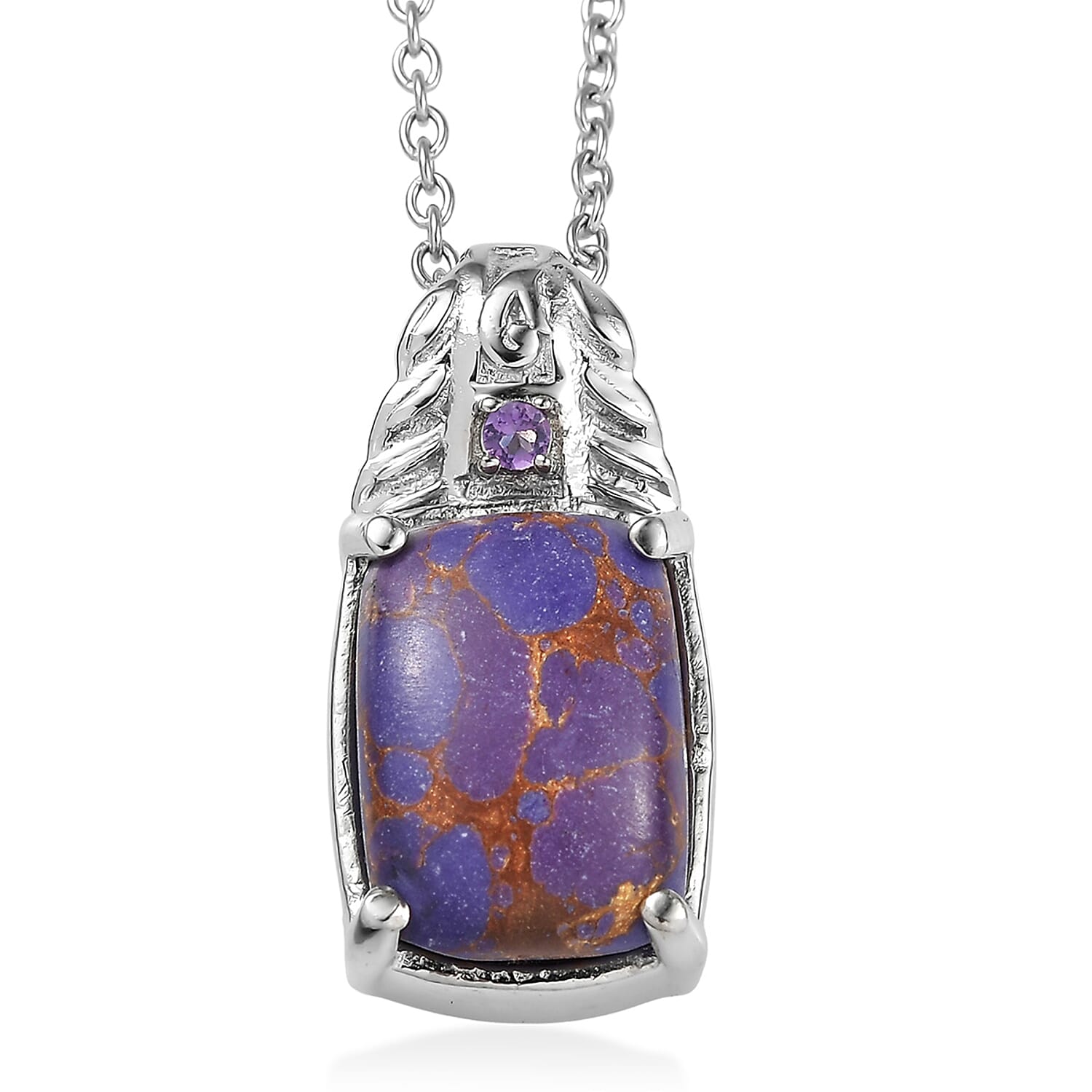EverTrue Mojave Purple Turquoise and African Amethyst 6.25 ctw Pendant Necklace in Stainless Steel 20 Inches