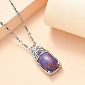 EverTrue Mojave Purple Turquoise and African Amethyst 6.25 ctw Pendant Necklace in Stainless Steel 20 Inches 