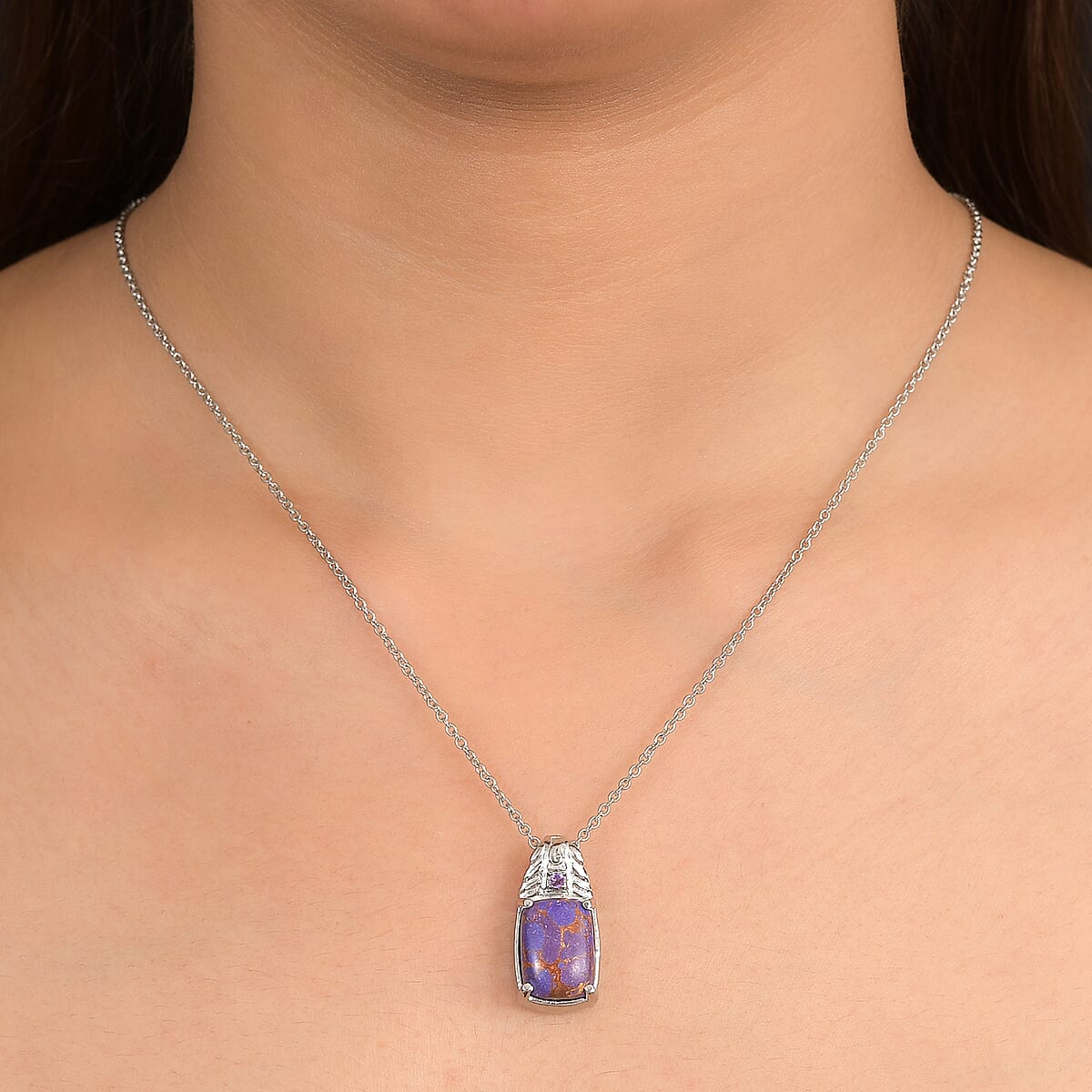 EverTrue Mojave Purple Turquoise and African Amethyst 6.25 ctw Pendant Necklace in Stainless Steel 20 Inches  image number 2