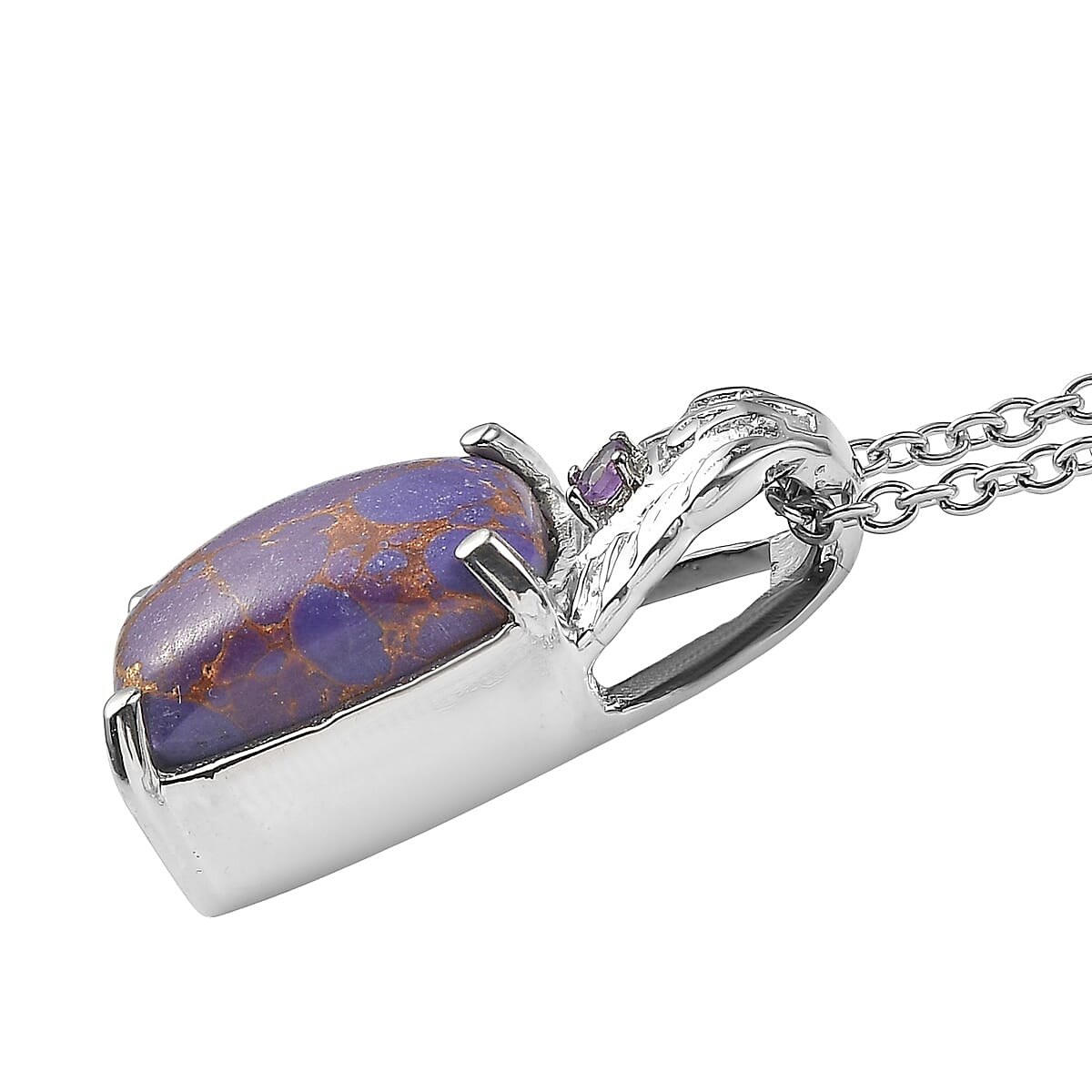 EverTrue Mojave Purple Turquoise and African Amethyst 6.25 ctw Pendant Necklace in Stainless Steel 20 Inches  image number 3