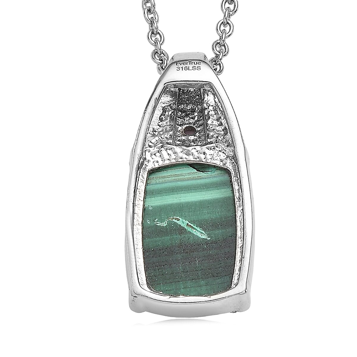 EverTrue African Malachite and African Amethyst 9.40 ctw Pendant Necklace in Stainless Steel 20 Inches 