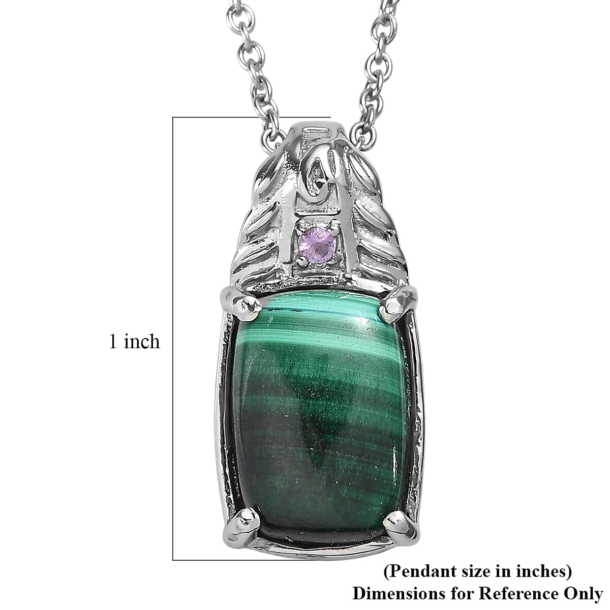 EverTrue African Malachite and African Amethyst 9.40 ctw Pendant Necklace in Stainless Steel 20 Inches  image number 5