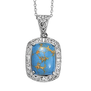 EverTrue Mojave Blue Turquoise 9.65 ctw Pendant Necklace in Stainless Steel 20 Inches