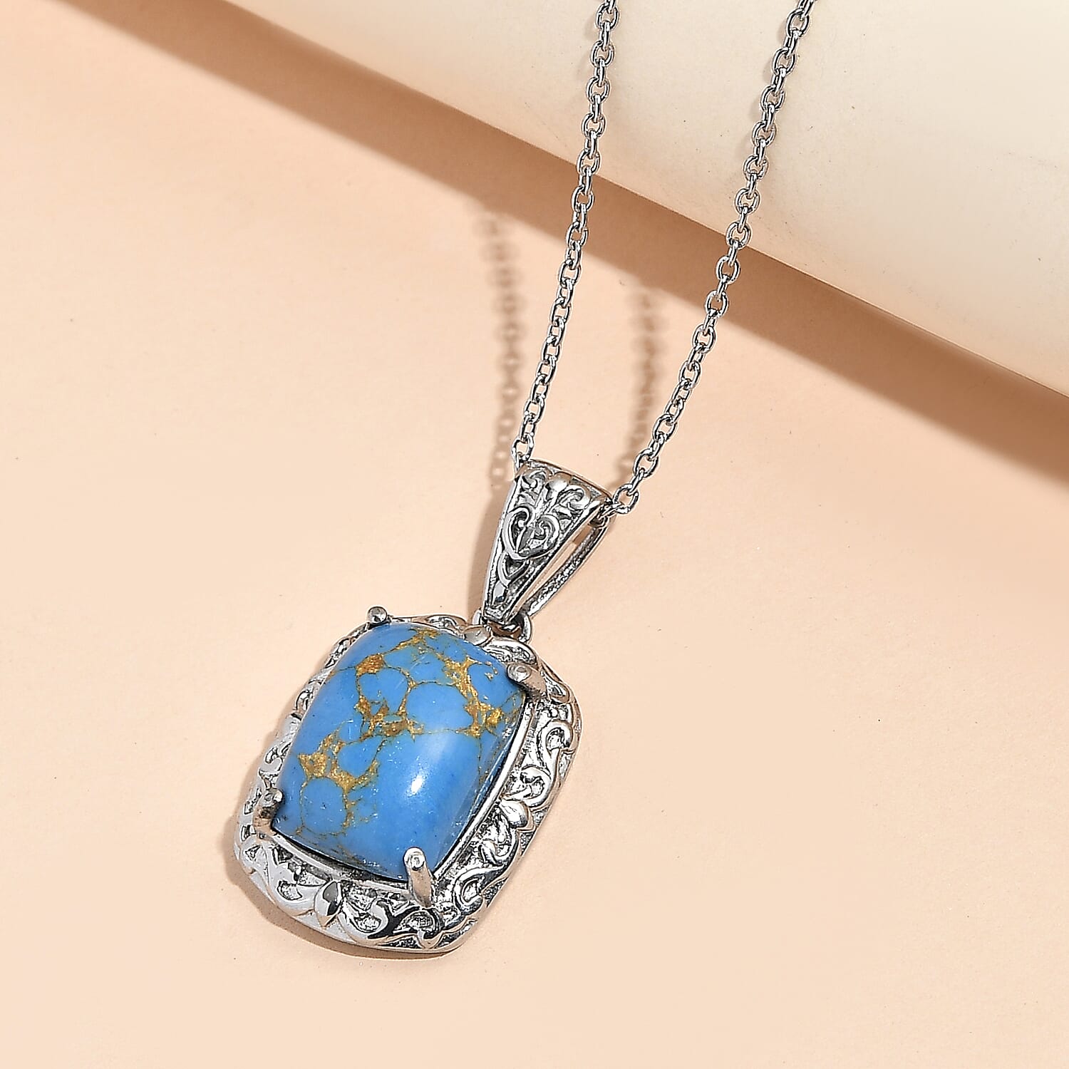 EverTrue Mojave Blue Turquoise 9.65 ctw Pendant Necklace in Stainless Steel 20 Inches