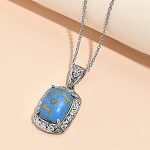 EverTrue Mojave Blue Turquoise 9.65 ctw Pendant Necklace in Stainless Steel 20 Inches