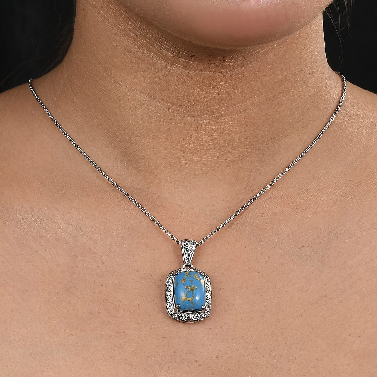 EverTrue Mojave Blue Turquoise 9.65 ctw Pendant Necklace in Stainless Steel 20 Inches image number 2