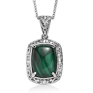 EverTrue African Malachite 12.65 ctw Pendant Necklace in Stainless Steel 20 Inches 