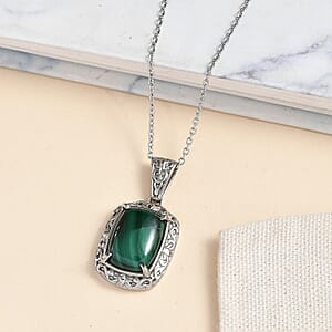 EverTrue African Malachite 12.65 ctw Pendant Necklace in Stainless Steel 20 Inches 