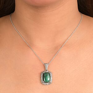EverTrue African Malachite 12.65 ctw Pendant Necklace in Stainless Steel 20 Inches 