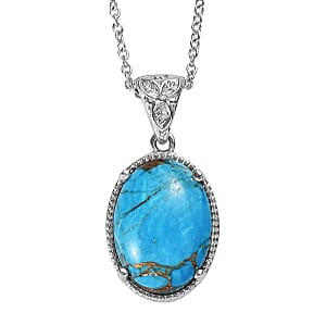 EverTrue Chestnut Brine Turquoise 10.75 ctw Pendant Necklace in Stainless Steel 20 Inches 
