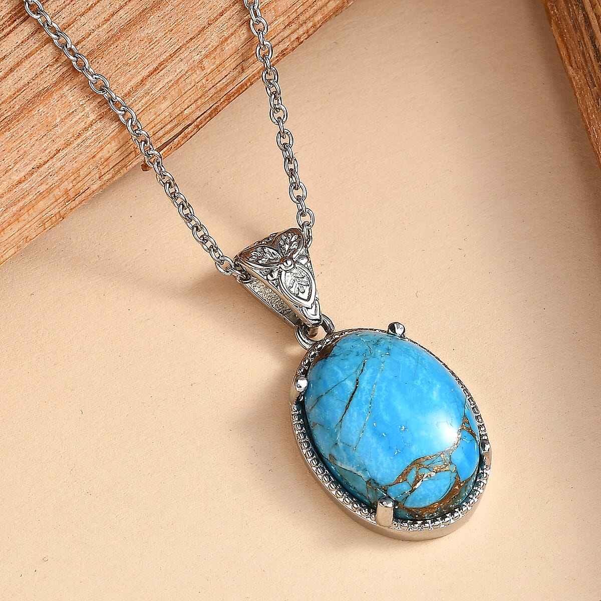 EverTrue Chestnut Brine Turquoise 10.75 ctw Pendant Necklace in Stainless Steel 20 Inches  image number 1