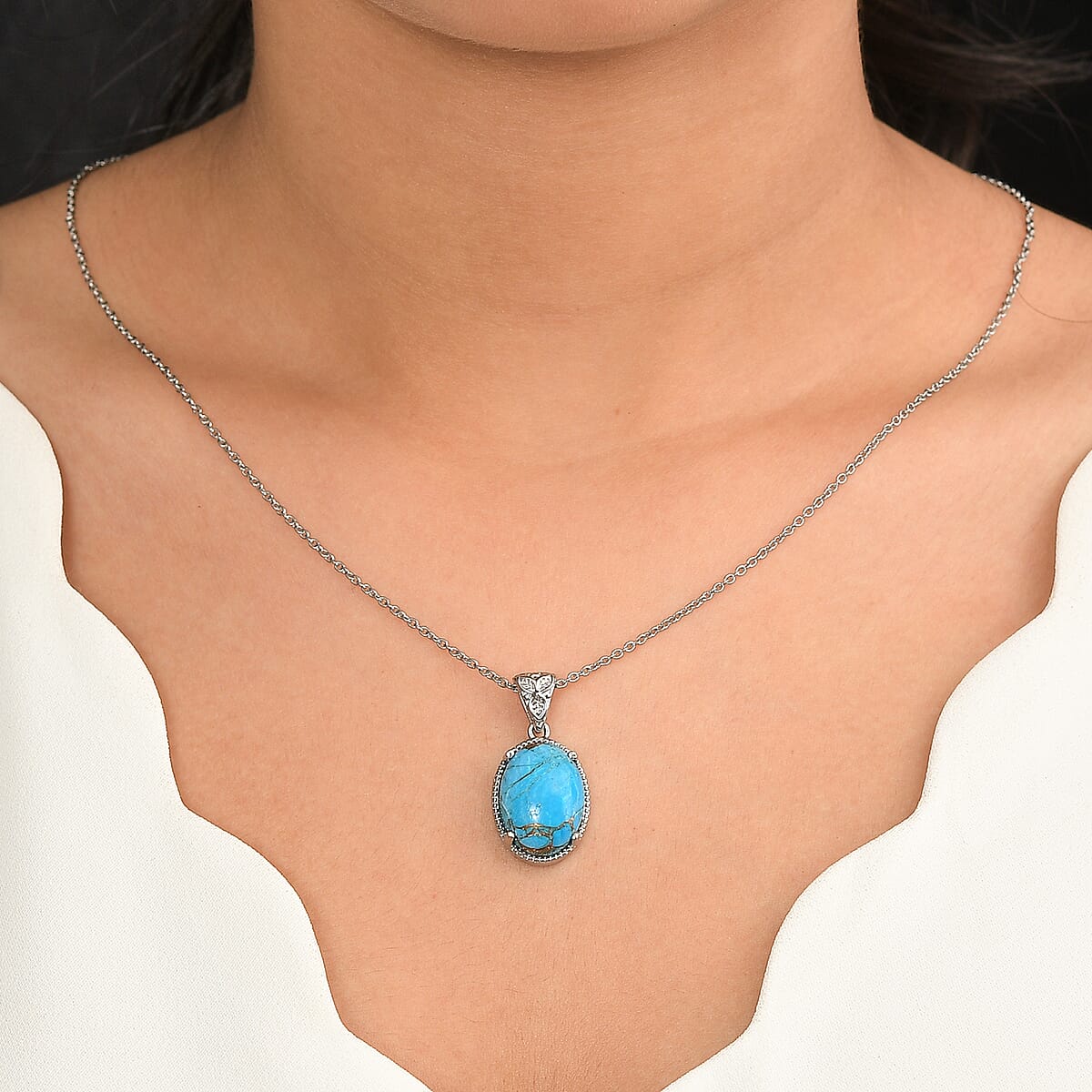 EverTrue Chestnut Brine Turquoise 10.75 ctw Pendant Necklace in Stainless Steel 20 Inches  image number 2