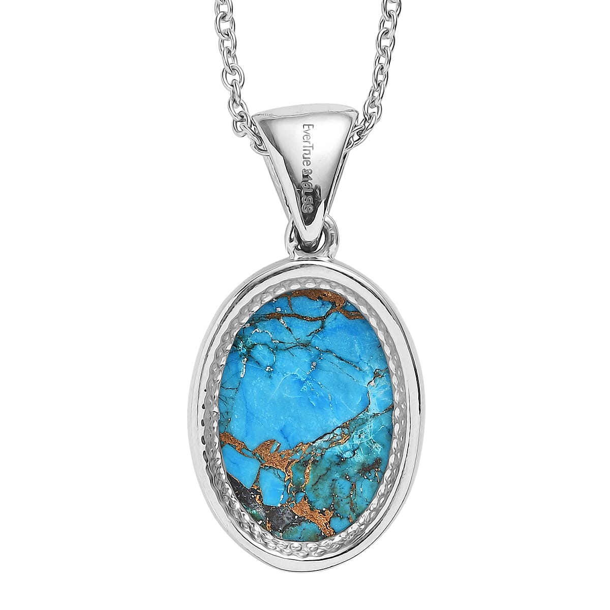 EverTrue Chestnut Brine Turquoise 10.75 ctw Pendant Necklace in Stainless Steel 20 Inches 