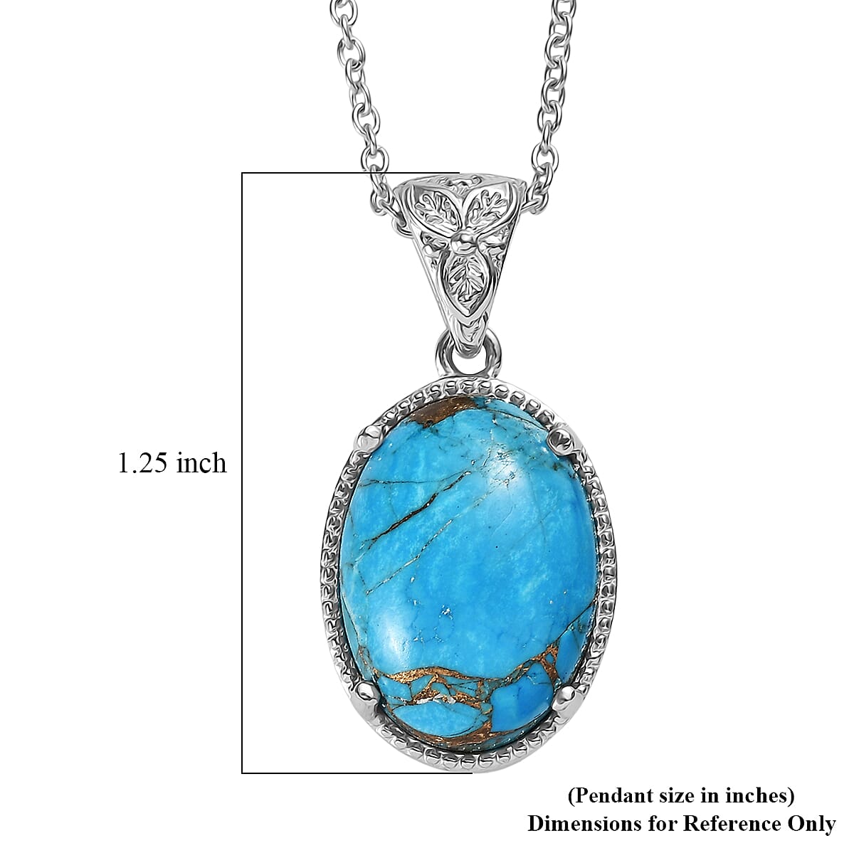 EverTrue Chestnut Brine Turquoise 10.75 ctw Pendant Necklace in Stainless Steel 20 Inches 