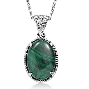 EverTrue African Malachite 14.60 ctw Pendant Necklace in Stainless Steel 20 Inches 