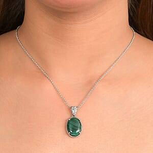 EverTrue African Malachite 14.60 ctw Pendant Necklace in Stainless Steel 20 Inches 