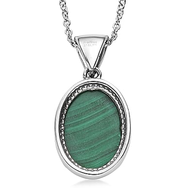 EverTrue African Malachite 14.60 ctw Pendant Necklace in Stainless Steel 20 Inches