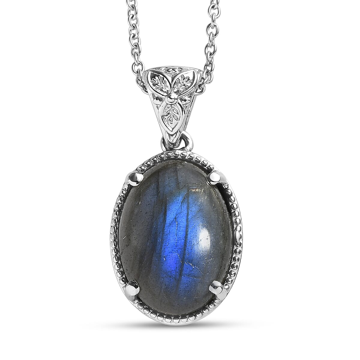 EverTrue Malagasy Labradorite 11.90 ctw Pendant Necklace in Stainless Steel 20 Inches 