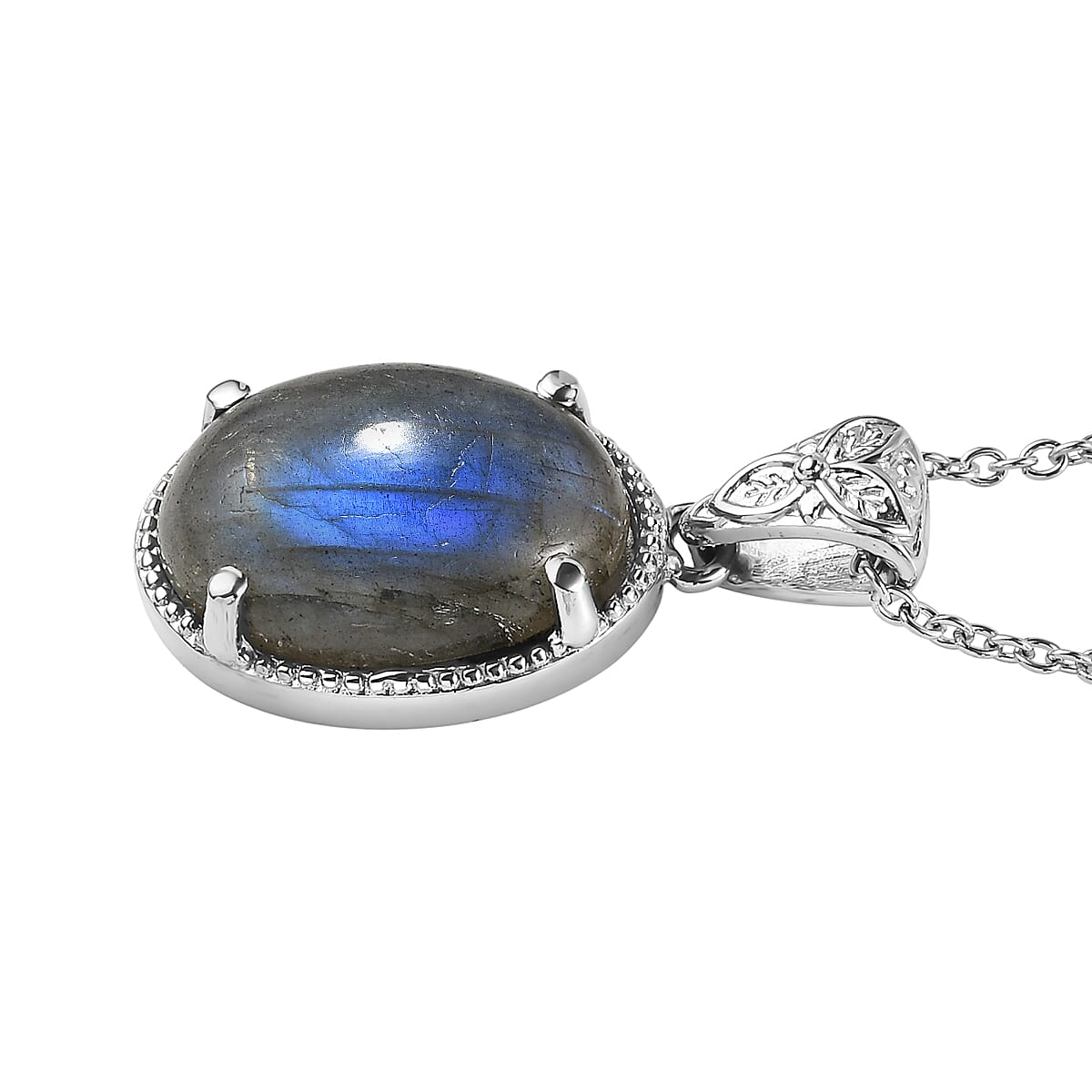 EverTrue Malagasy Labradorite 11.90 ctw Pendant Necklace in Stainless Steel 20 Inches 