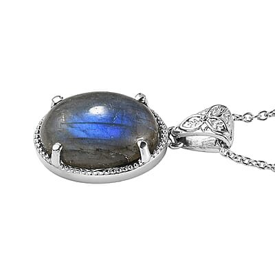 EverTrue Malagasy Labradorite 11.90 ctw Pendant Necklace in Stainless Steel 20 Inches