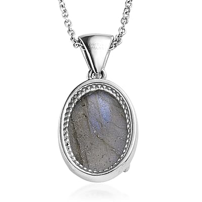 EverTrue Malagasy Labradorite 11.90 ctw Pendant Necklace in Stainless Steel 20 Inches