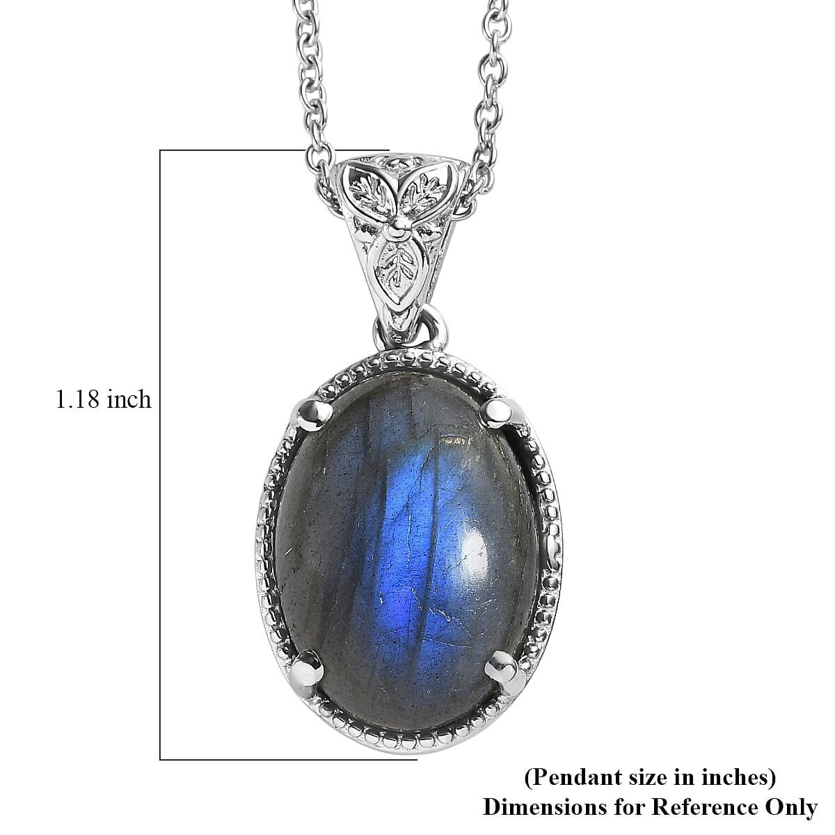 EverTrue Malagasy Labradorite 11.90 ctw Pendant Necklace in Stainless Steel 20 Inches 