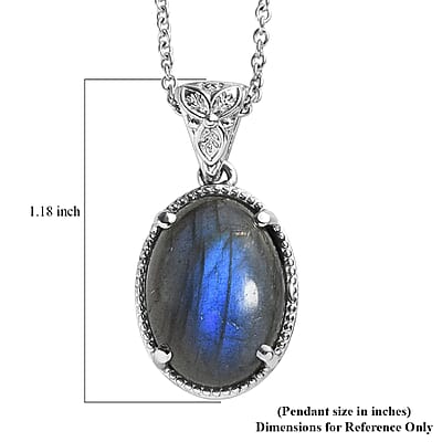 EverTrue Malagasy Labradorite 11.90 ctw Pendant Necklace in Stainless Steel 20 Inches
