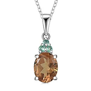 Doorbuster D'Joy Autumn Alexite and Kagem Zambian Emerald 2.00 ctw Pendant Necklace in Platinum Over Sterling Silver 20 Inches