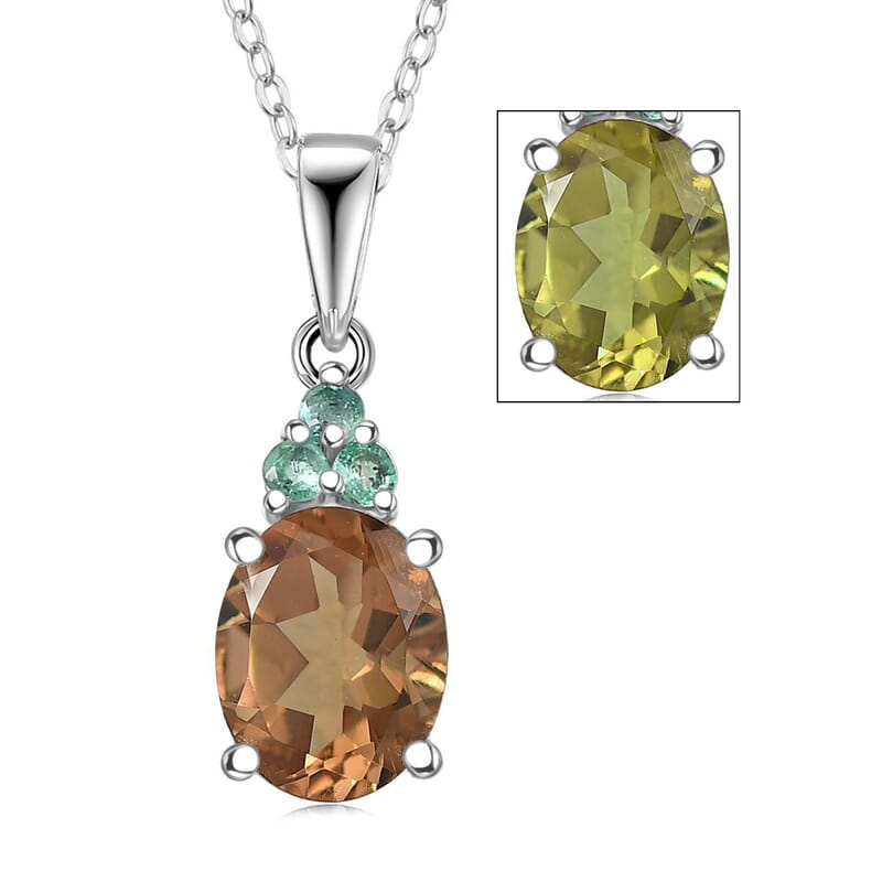 D'Joy Autumn Alexite and Kagem Zambian Emerald 2.00 ctw Oval Art Deco Pendant Necklace in Platinum Over Sterling Silver 20 Inches