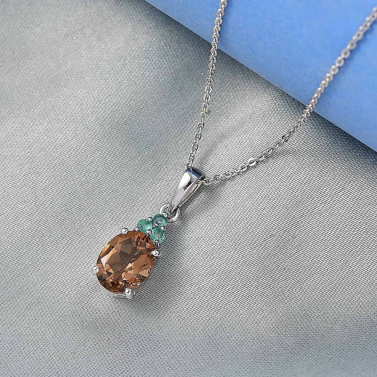 Doorbuster D'Joy Autumn Alexite and Kagem Zambian Emerald 2.00 ctw Pendant Necklace in Platinum Over Sterling Silver 20 Inches image number 1