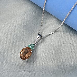 D'Joy Autumn Alexite and Kagem Zambian Emerald 2.00 ctw Oval Art Deco Pendant Necklace in Platinum Over Sterling Silver 20 Inches