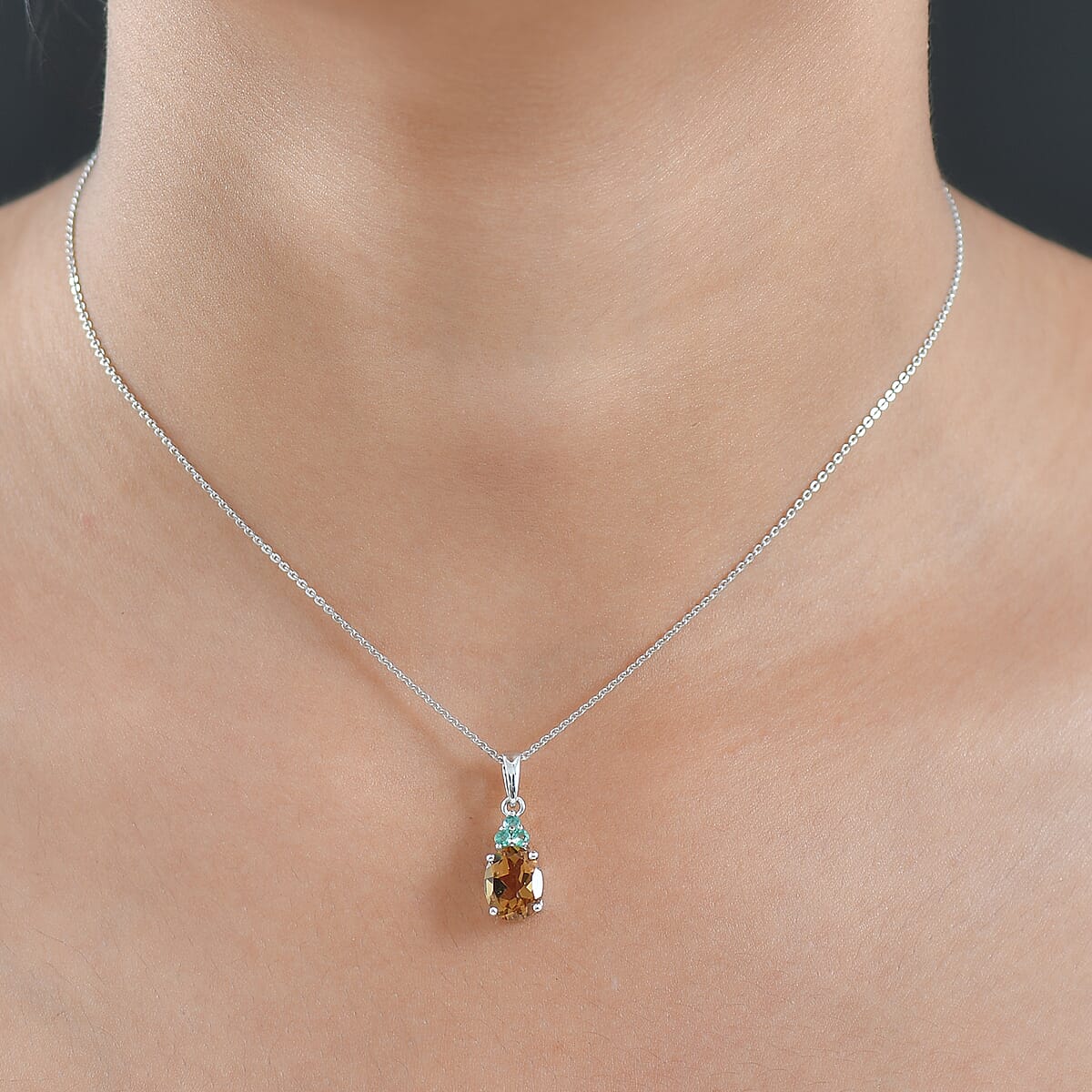 Doorbuster D'Joy Autumn Alexite and Kagem Zambian Emerald 2.00 ctw Pendant Necklace in Platinum Over Sterling Silver 20 Inches image number 2