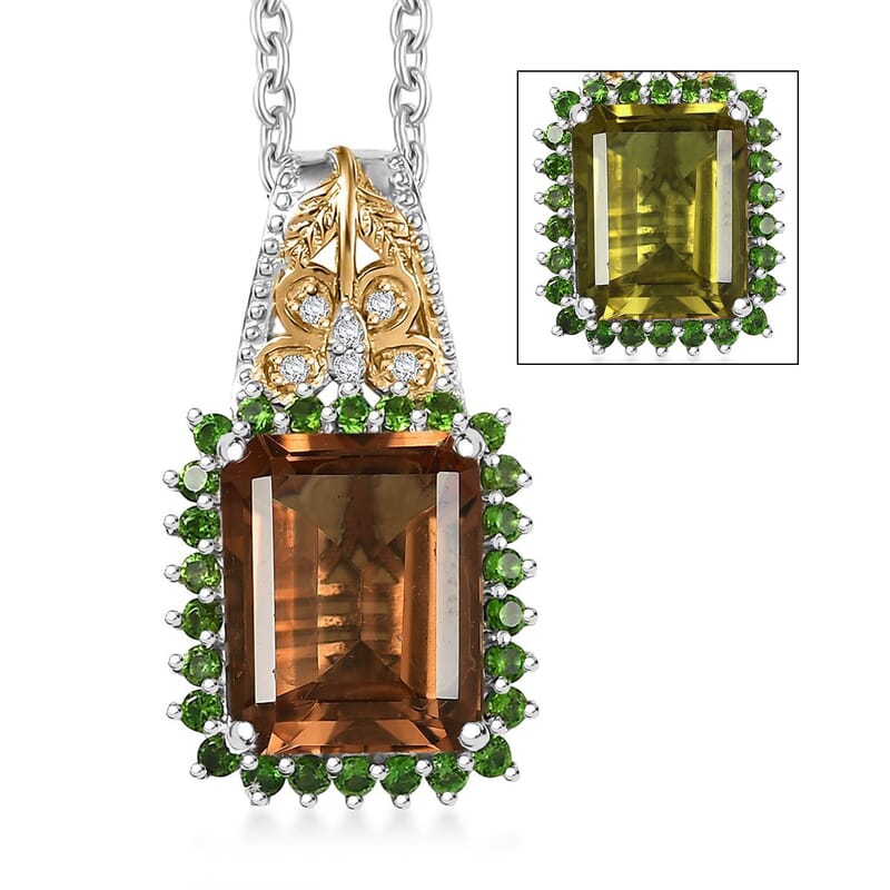 EverTrue Autumn Alexite, Multi Gemstone Pendant in 18K YG Plated and Platinum Bond with Stainless Steel Necklace 4.80 ctw (20 Inches)