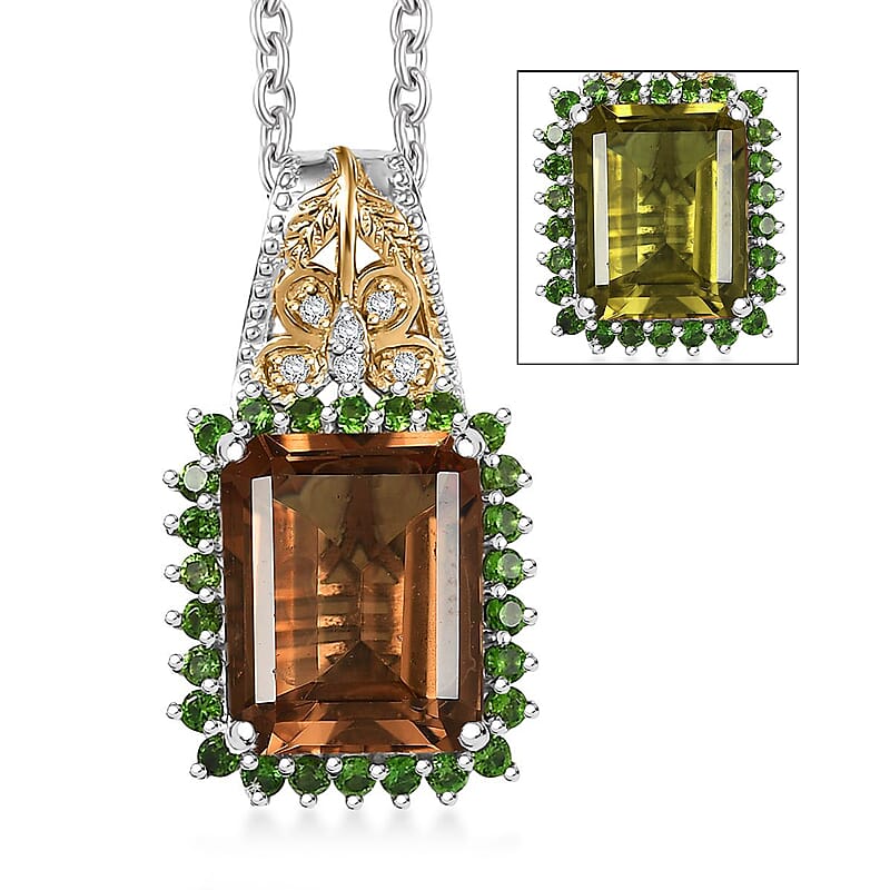 EverTrue Autumn Alexite, Multi Gemstone Pendant in 18K YG Plated and Platinum Bond with Stainless Steel Necklace 4.80 ctw (20 Inches)