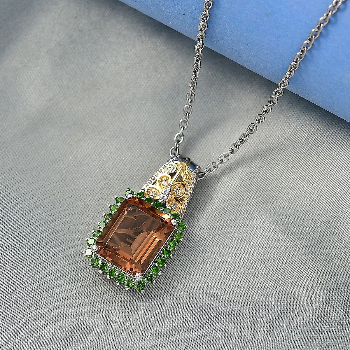 Doorbuster EverTrue Autumn Alexite and Multi Gemstone 4.80 ctw Pendant in 18K YG Plated and Platinum Bond with Stainless Steel Necklace 20 Inches image number 1