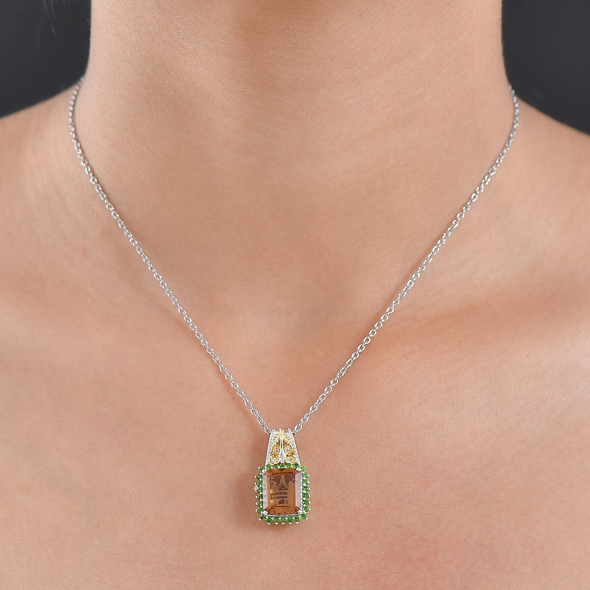 Doorbuster EverTrue Autumn Alexite and Multi Gemstone 4.80 ctw Pendant in 18K YG Plated and Platinum Bond with Stainless Steel Necklace 20 Inches image number 2